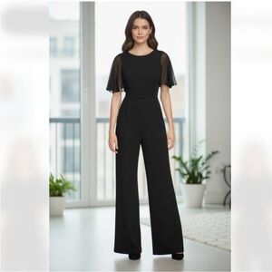 NWOT Calvin Klein Sheer Sleeve Black Jumpsuit